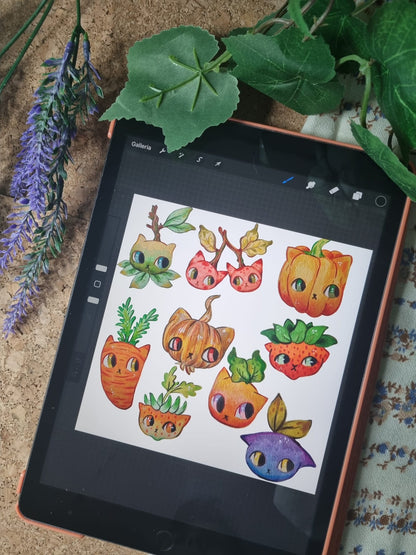 Adesivi Gatti verdura